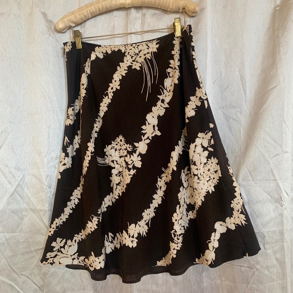 Ann Taylor Loft Silk/Cotton Brown Floral Knee-length Skirt Women Size 8